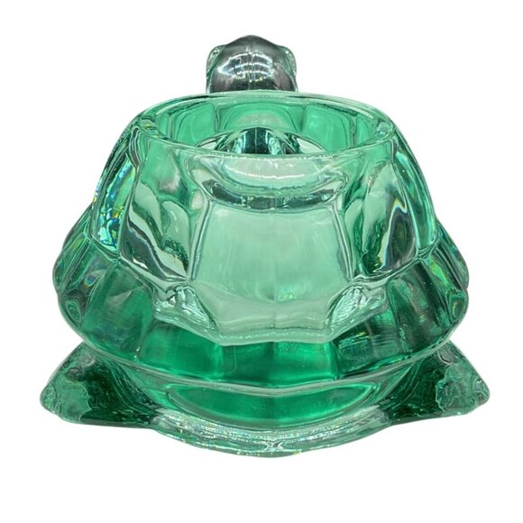 VTG Indiana Glass Spanish Green Turtle Candle Holder Tortoise Paperweight 5.5" L - Picture 3 of 7